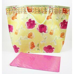 The Gift Wrap Company Fancy Gift Bag Flower Print Bead Trim & Tissue Paper